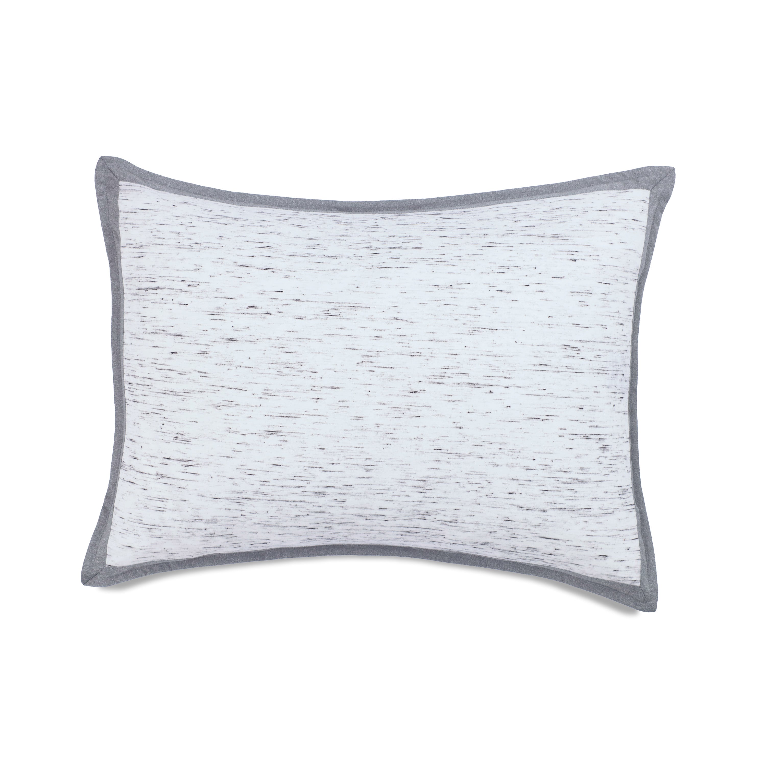 Rectangular pillow with a white and gray speckled design and a gray border.