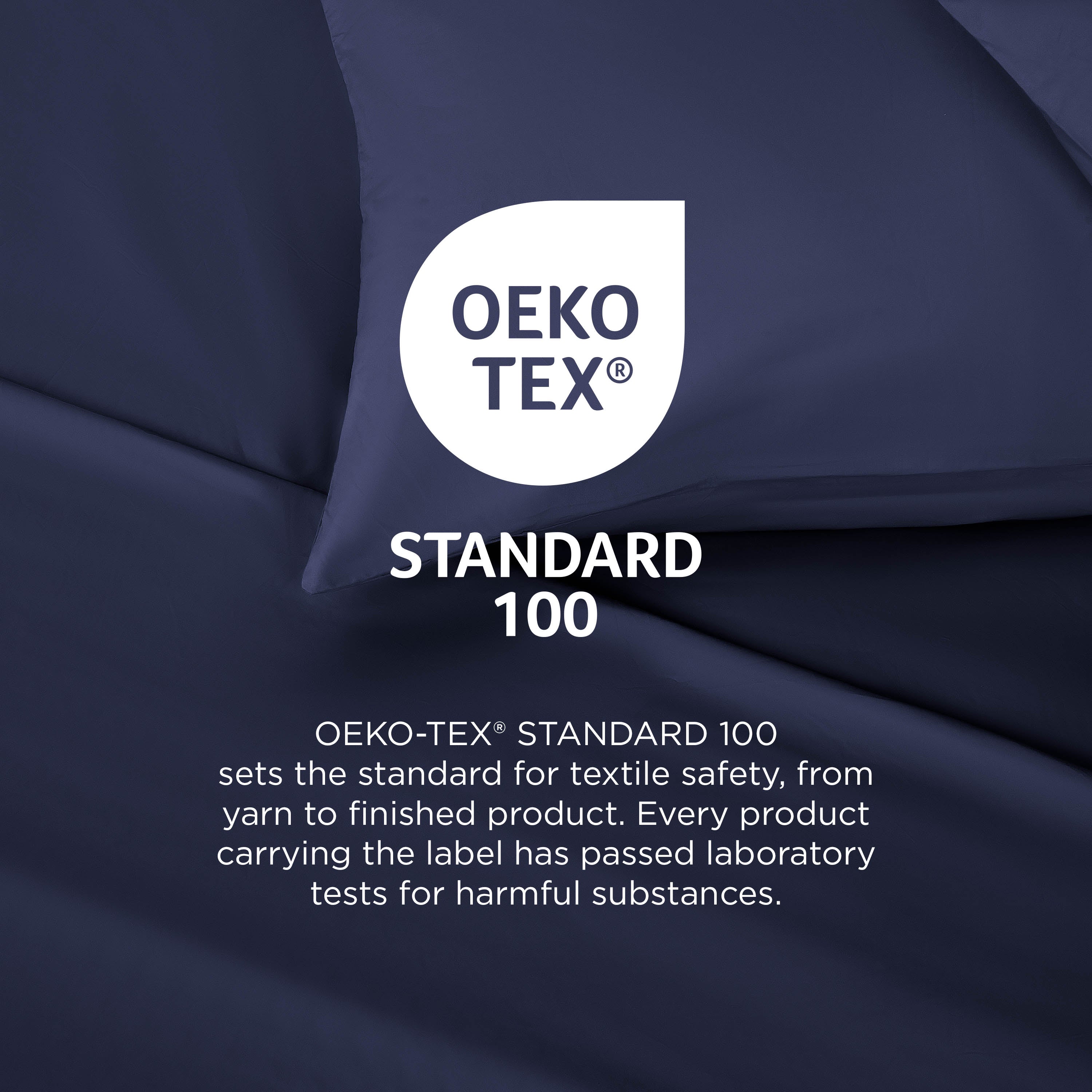 Navy brushed microfiber sheets with Oeko-Tex Standard 100 certification for textile safety.