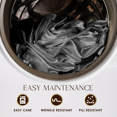 Satin sheets in a washing machine, showcasing their smooth texture and easy maintenance features.