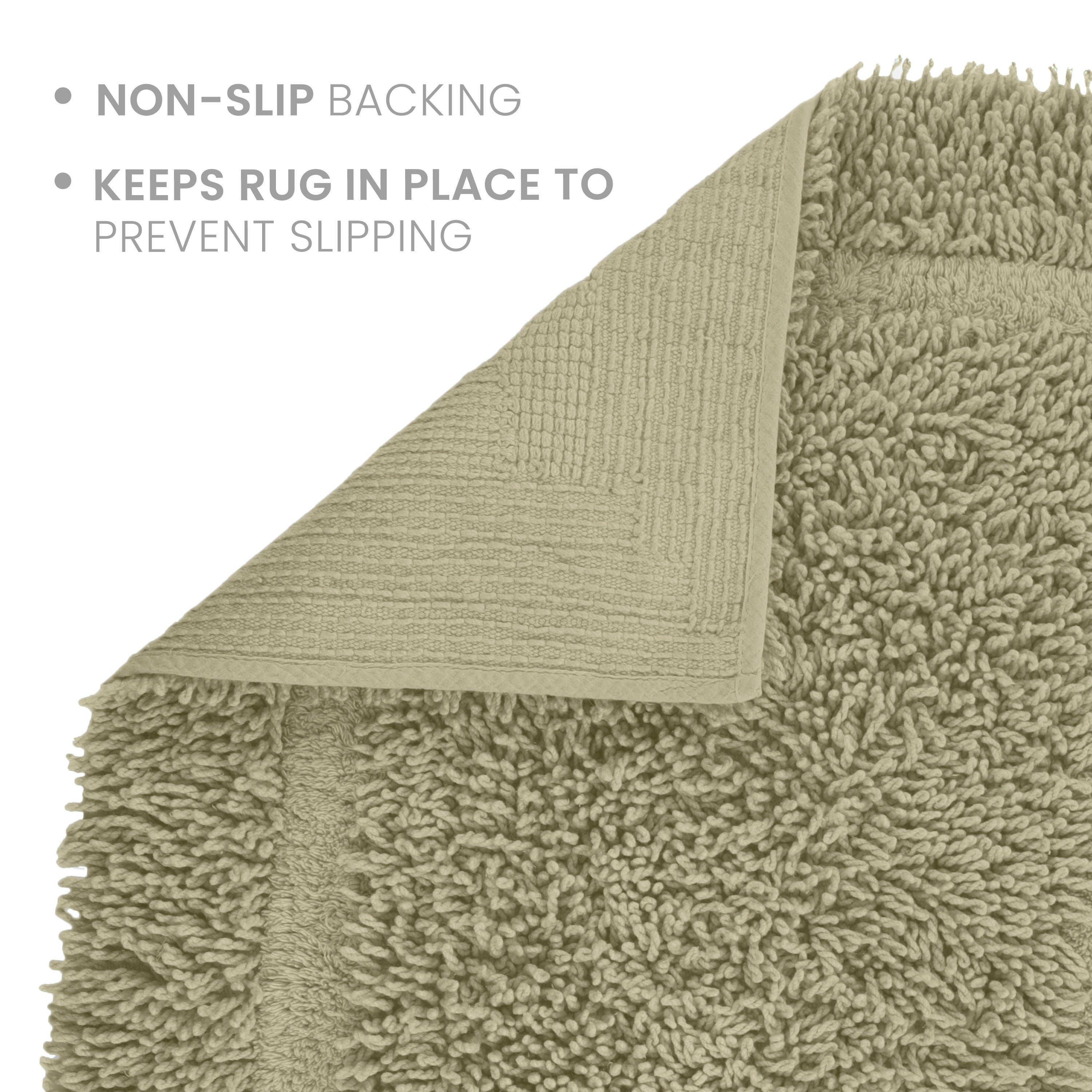 Light green bath rug with a non-slip backing and textured surface.