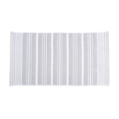 Gray towel featuring alternating batten stripes in white and light gray.