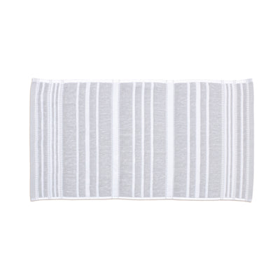 Gray towel featuring alternating batten stripes in white.