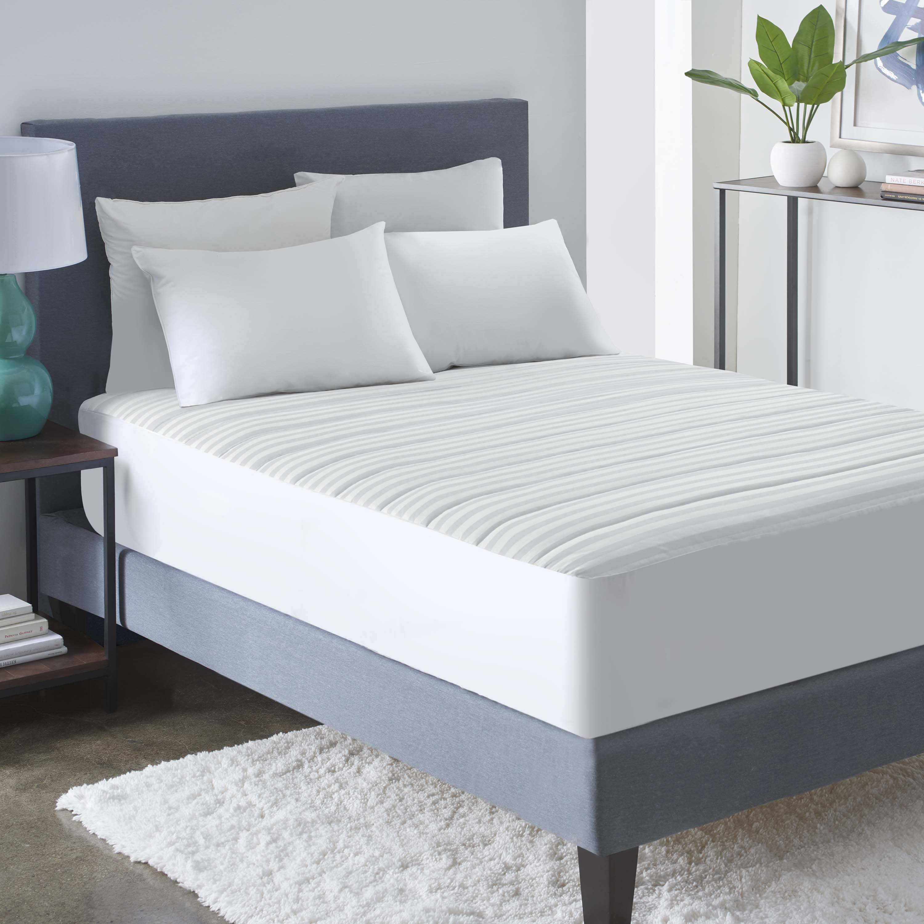 Martex Damask Stripe White Mattress Pad