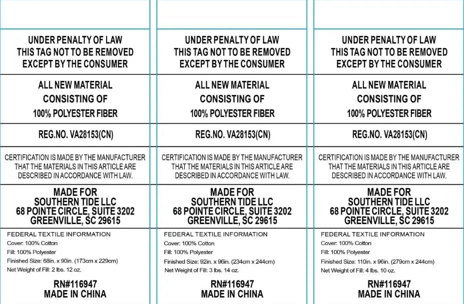 Law label of the comforter set