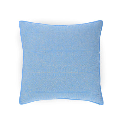 Front view of blue sham with a white background.