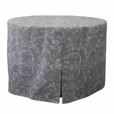 Round table cover in gray with a decorative pattern, designed for a 60-inch table.