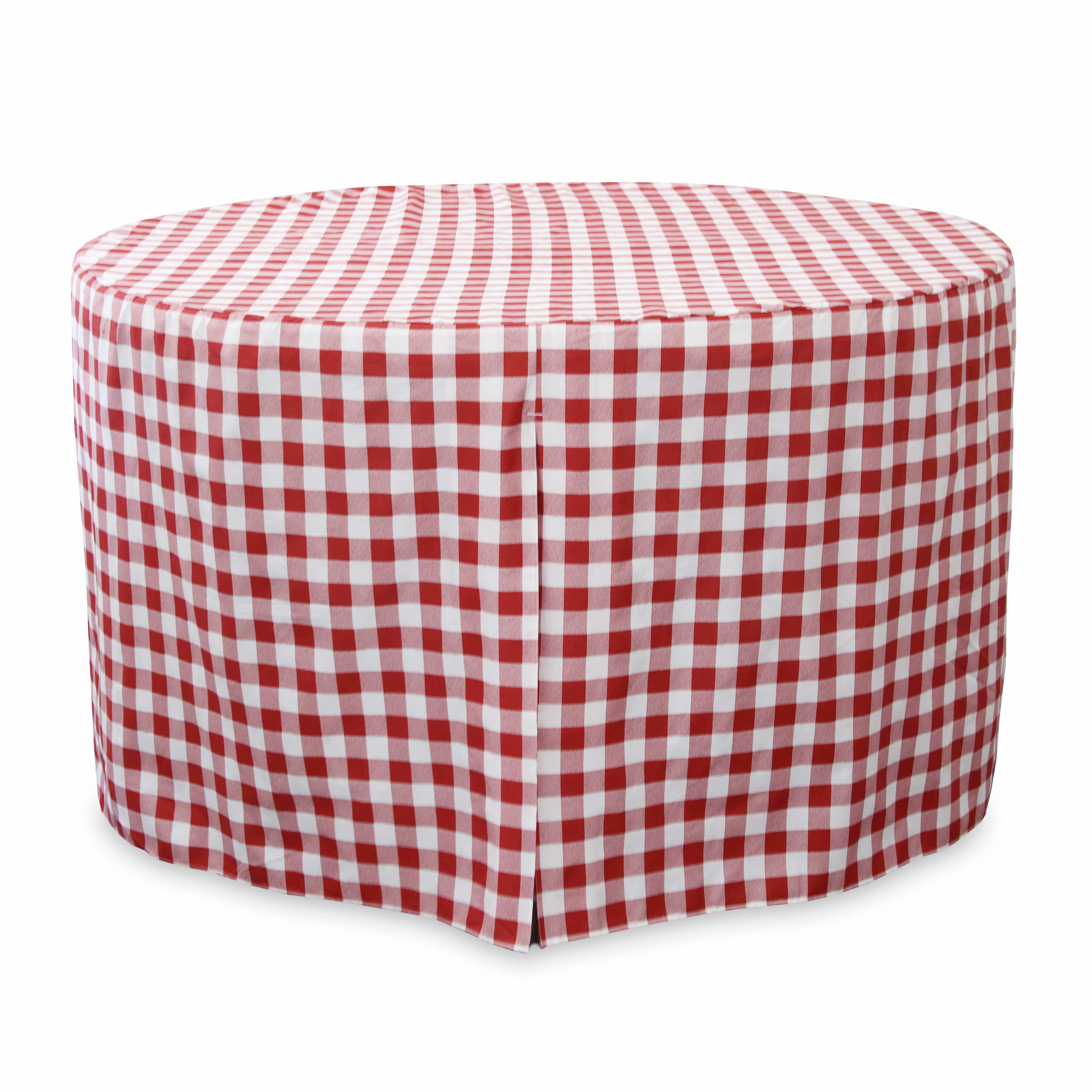 Round table cover featuring a red and white checkered pattern, designed for a 60-inch table.