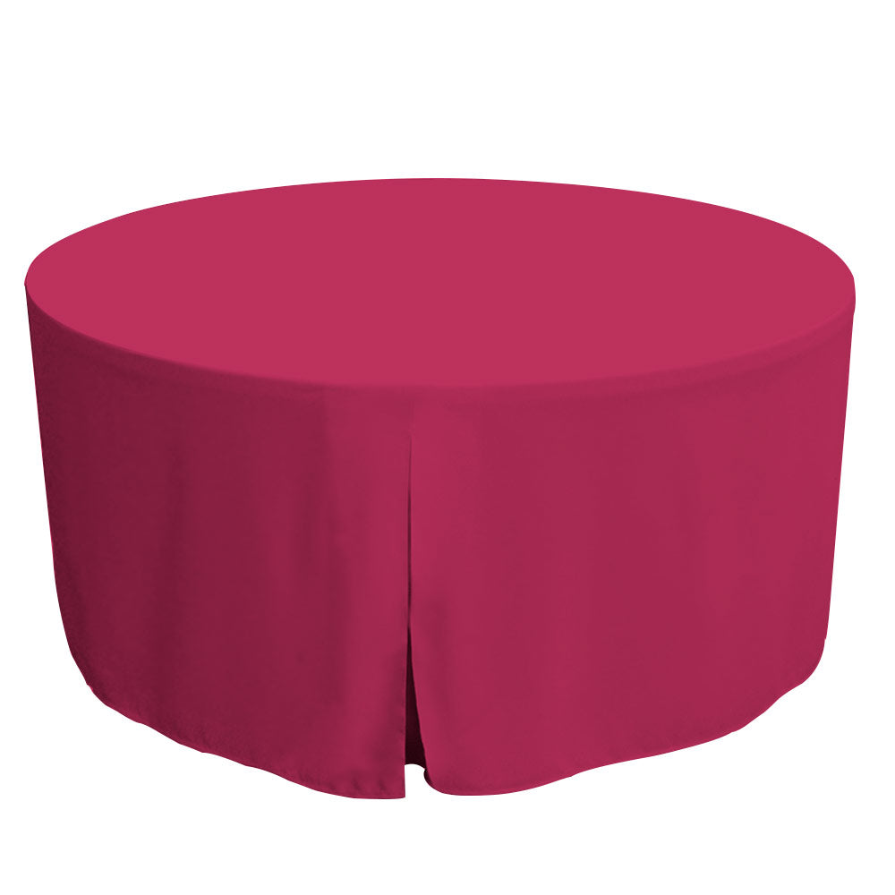 Round table cover in solid magenta, designed for a 60-inch table with a draped edge.
