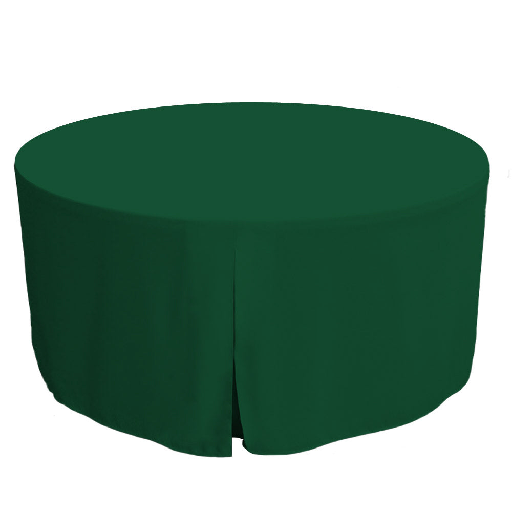 Round table cover in dark green, designed to fit a 60-inch table with a draped edge.