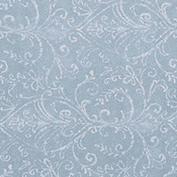 Light blue table cover with a white floral pattern, suitable for a 60-inch round table.