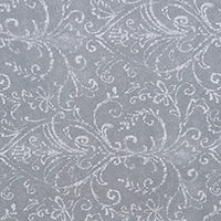 Gray table cover with a floral pattern and textured design.