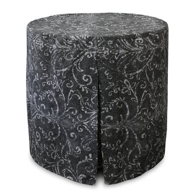 Round table cover with a gray and white floral pattern, designed to fit a 30-inch table.