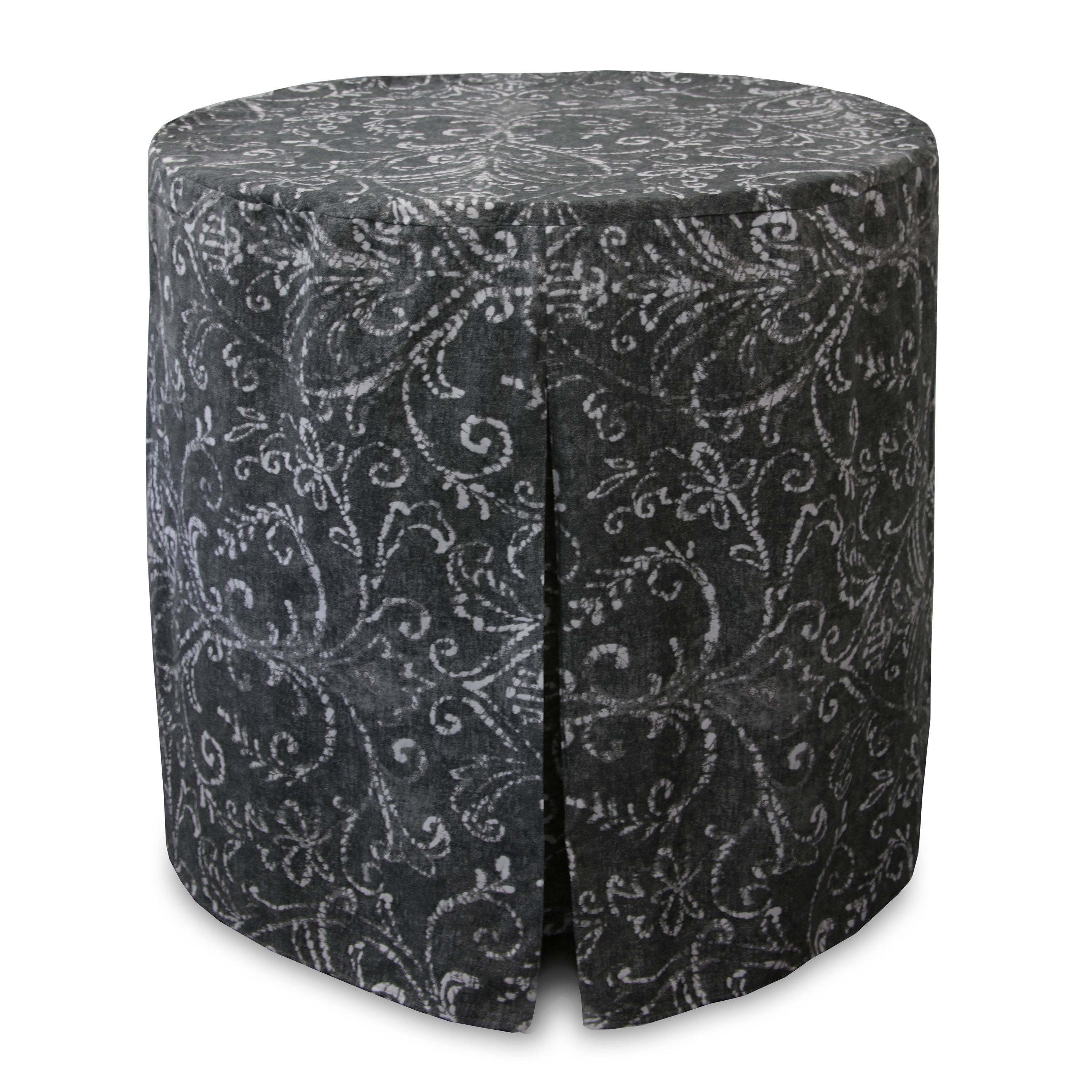 Round table cover with a gray and white floral pattern, designed to fit a 48-inch table.