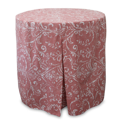 Round table cover in a pink and white floral pattern, designed to fit a 48-inch table.