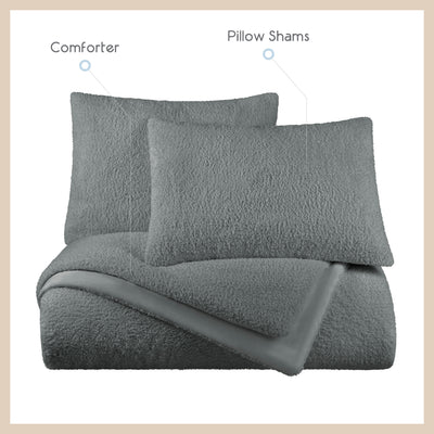 Gray comforter set featuring a textured comforter and two matching pillow shams.