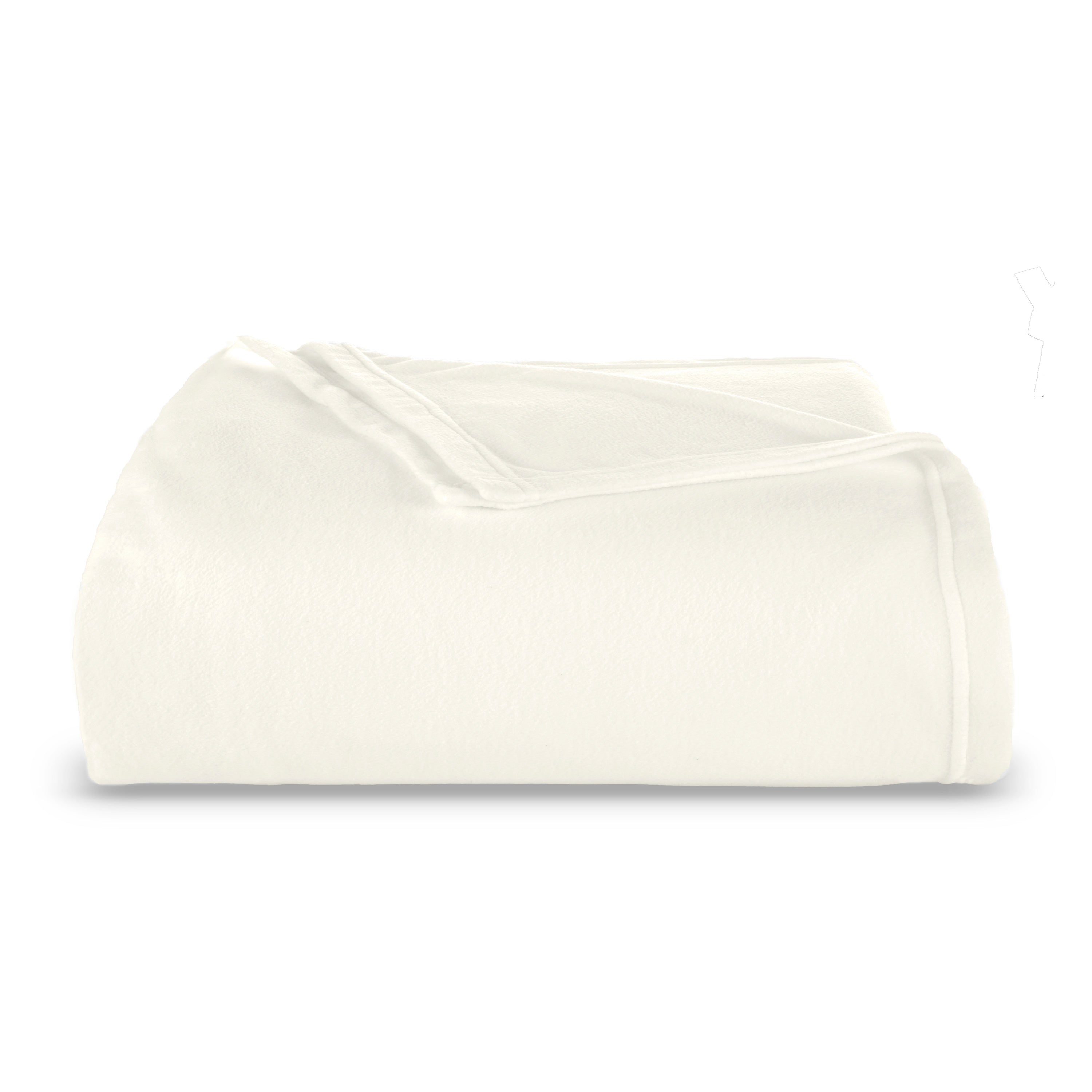 White micro fleece blanket folded neatly with a smooth texture.