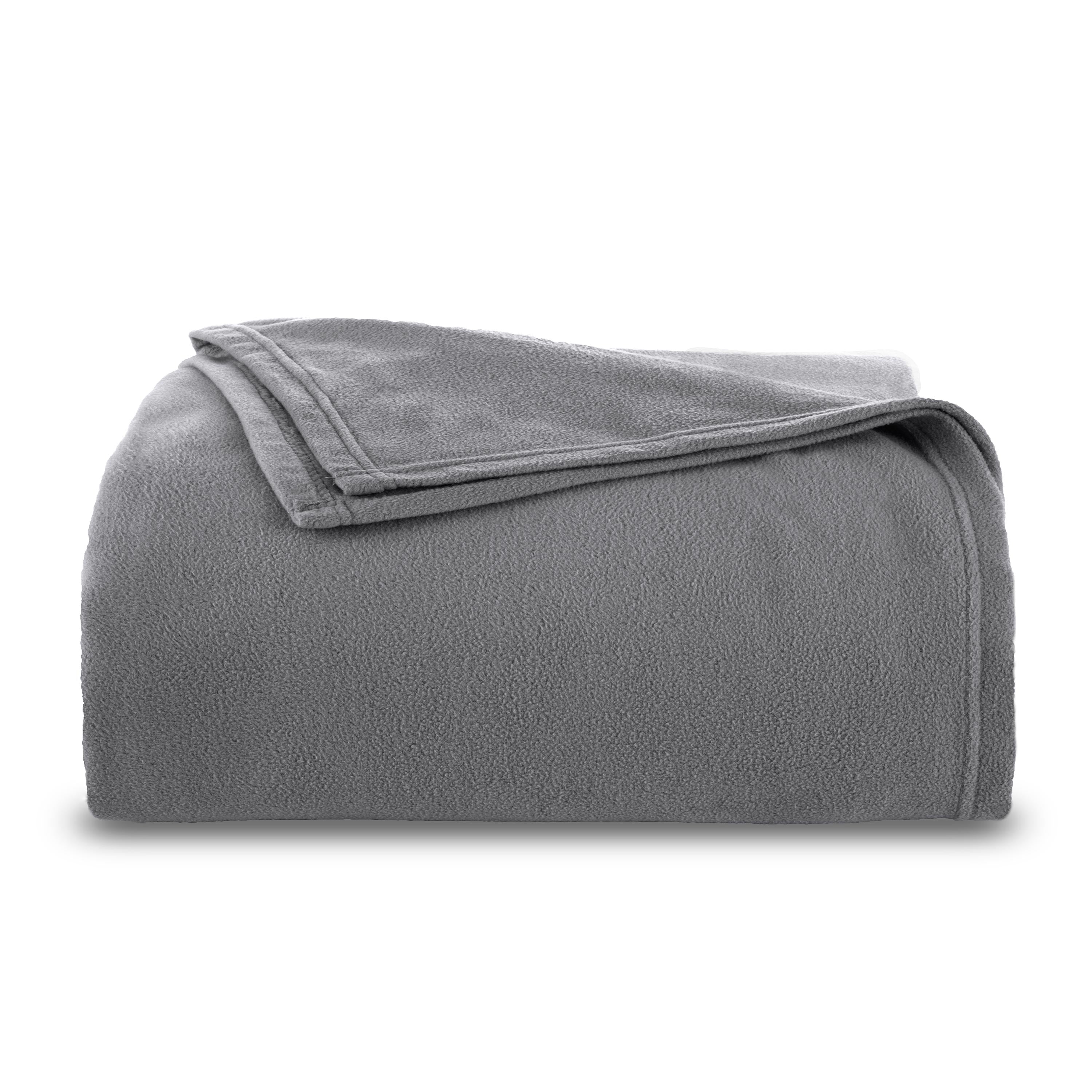Gray micro fleece blanket folded neatly with a soft texture.