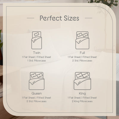 Graphic displaying available sizes for the Vellux Snuggle Sheet Set: Twin, Full, Queen, and King with included items.