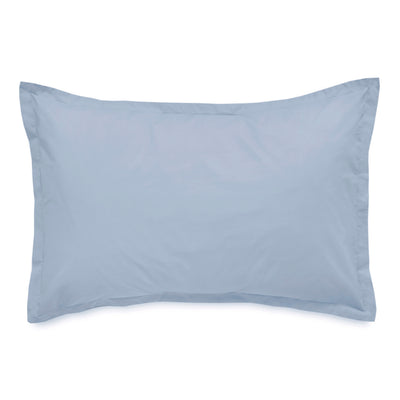 Solid light blue pillowcase with a smooth texture and piped edges.