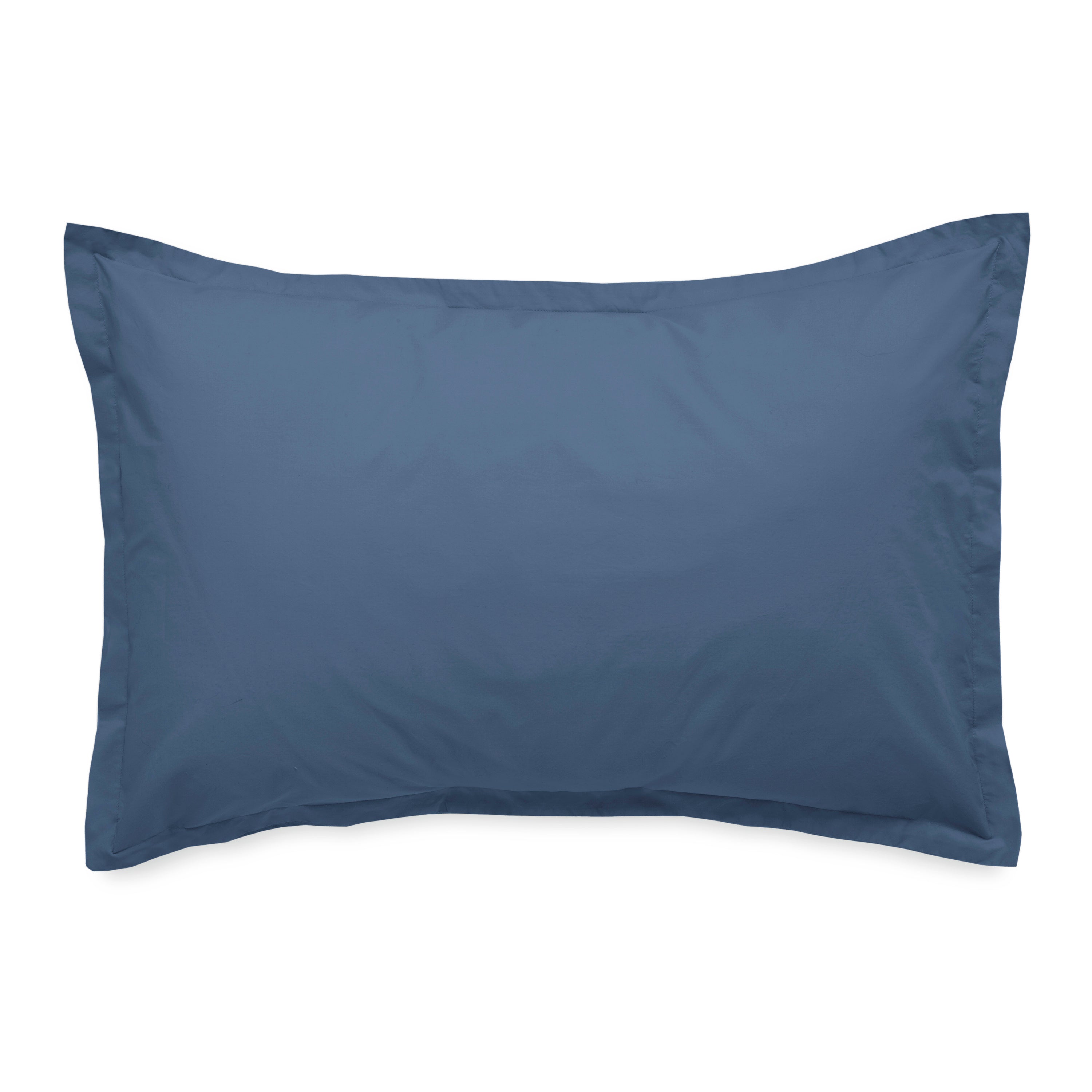 Solid dark blue pillowcase with a smooth texture and piped edges.