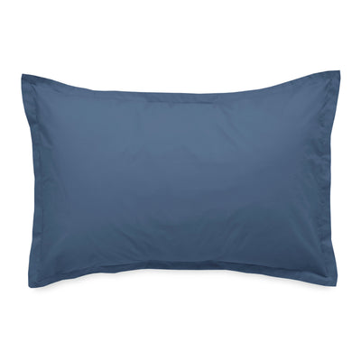 Solid dark blue pillowcase with a smooth texture and piped edges.