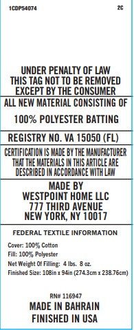 Text label with product details including manufacturing information and material composition.