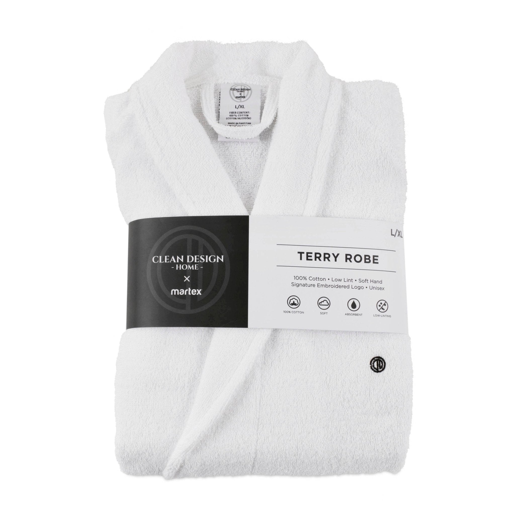 Clean Design Home Low Lint Terry Super Soft 100% Cotton Bath Robe