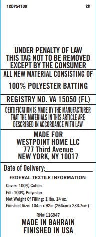 Text label with legal notice, product details, and manufacturing information on a white background