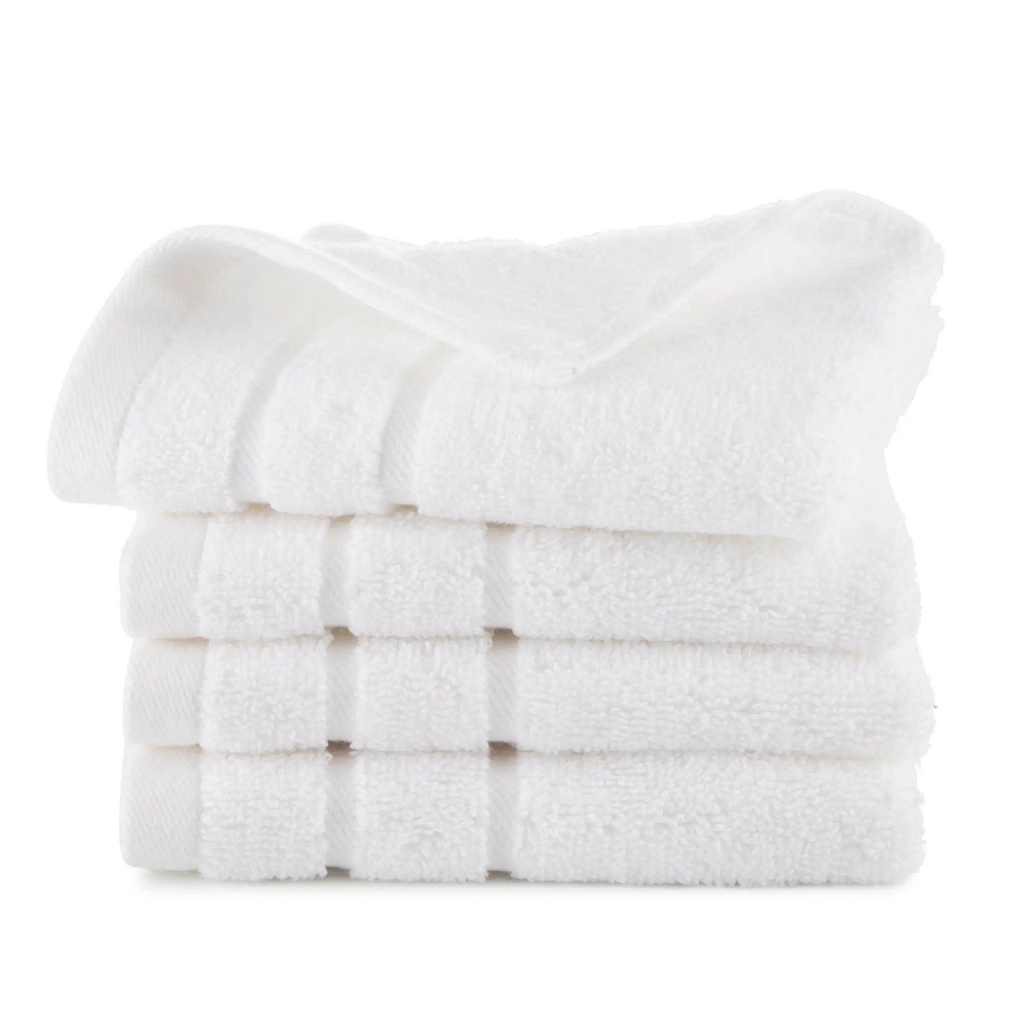 Stack of white washcloths on a white background