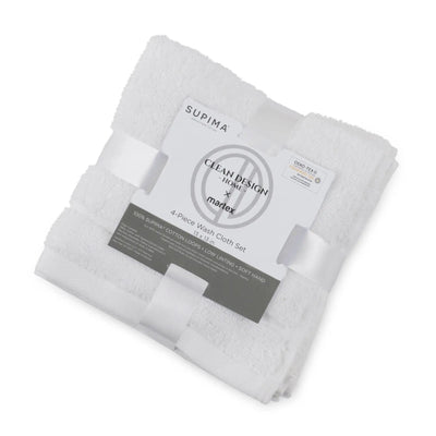 Packaged washcloth set with 'Supima' and 'Martex' branding on a white background