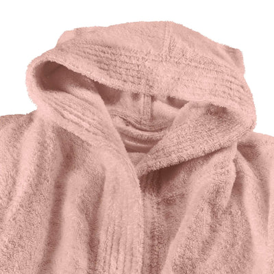 Blush hooded bath robe on a white background