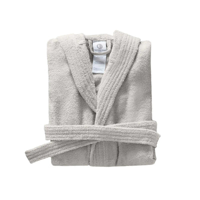 Folded gray bathrobe on a white background