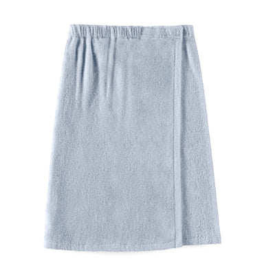 Light blue shower wrap with an elastic waistband and soft, textured fabric.