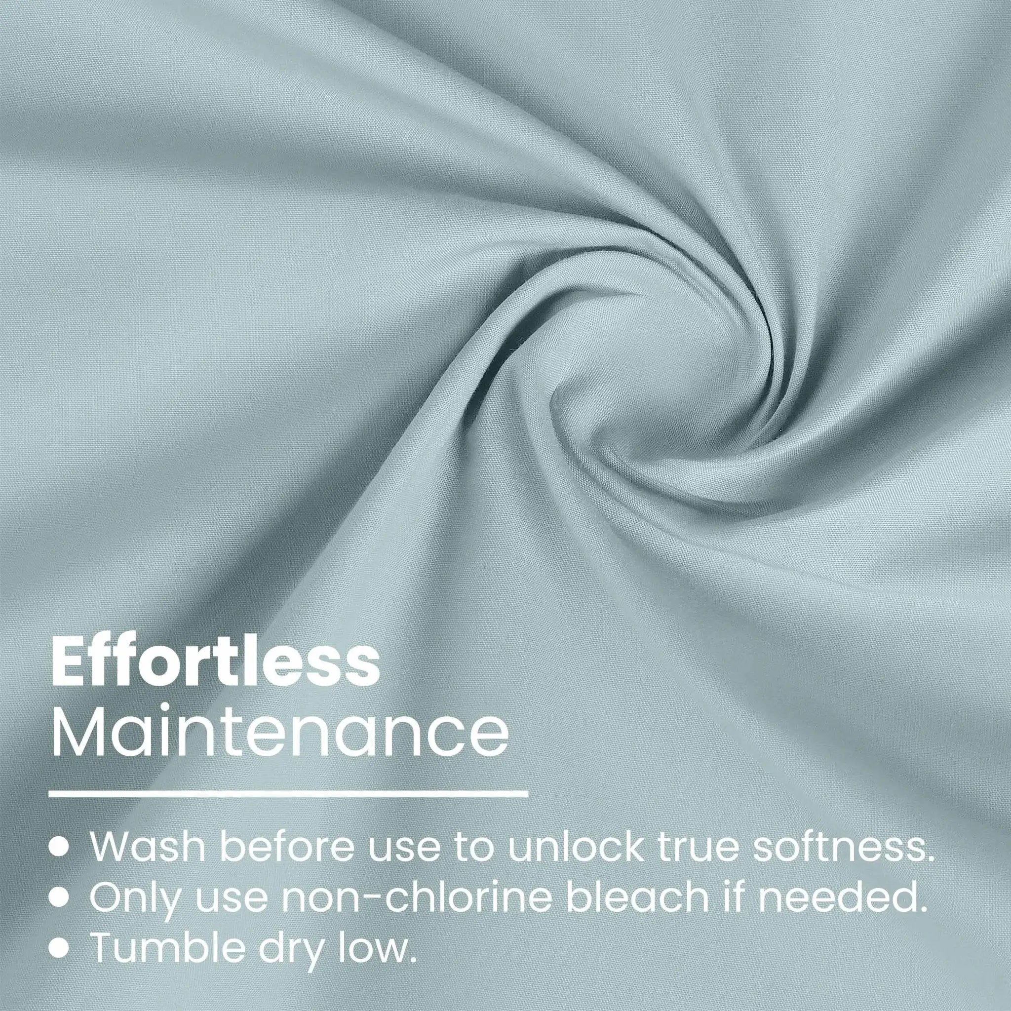 Aqua fabric with text on effortless maintenance