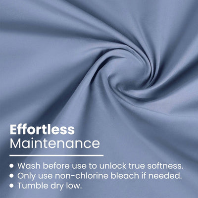 Blue fabric with care instructions text overlay