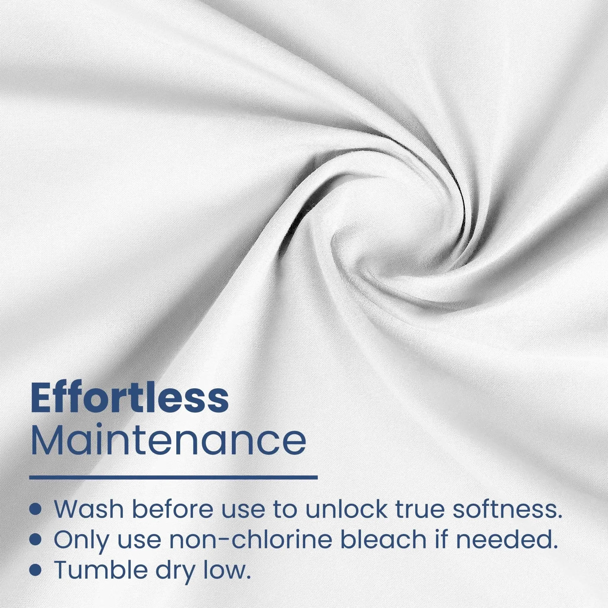 White fabric with text on effortless maintenance