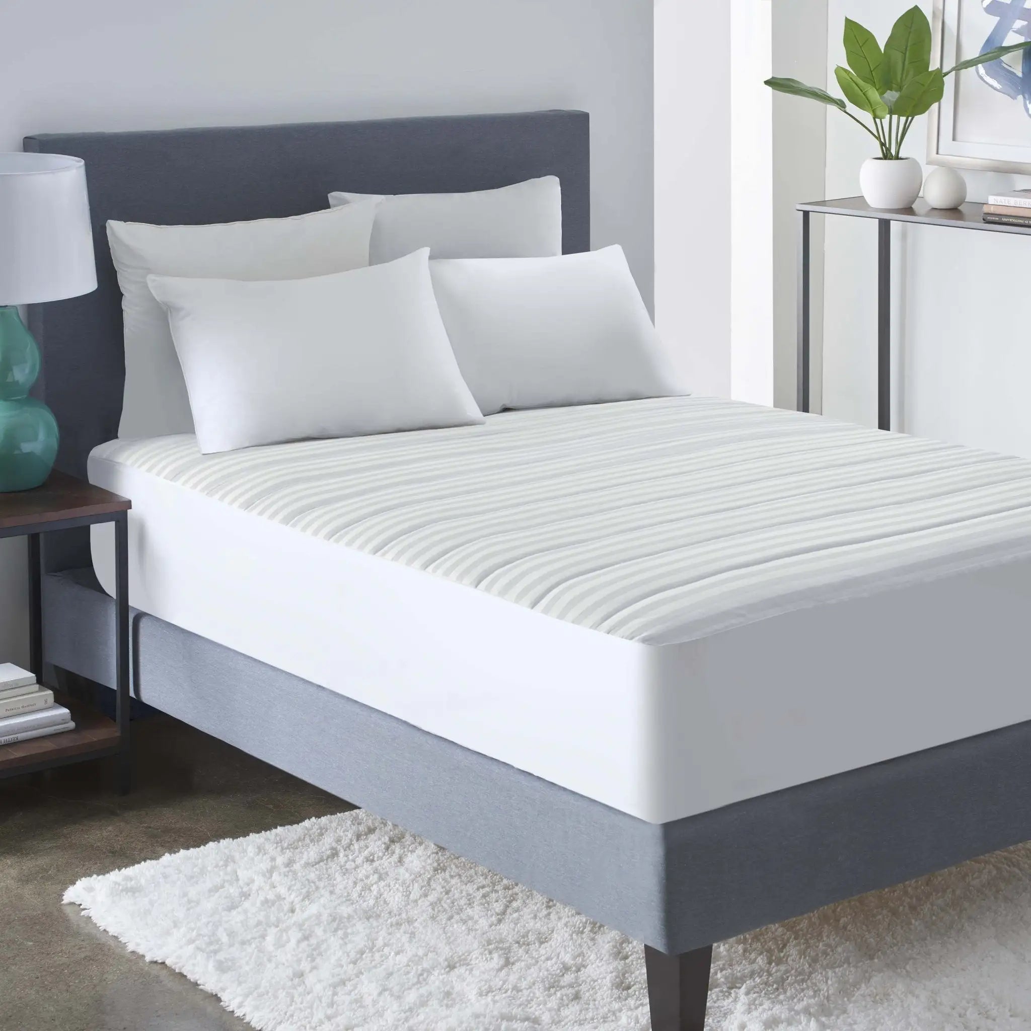 Martex Damask Stripe White Mattress Pad