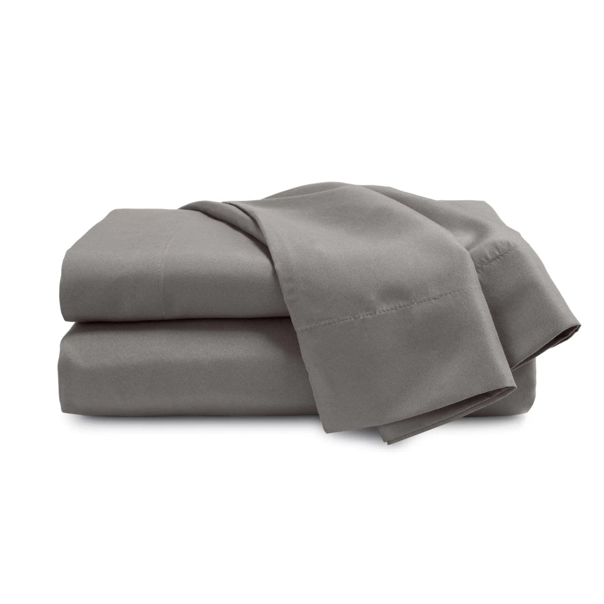 Gray bed sheets set on a white background