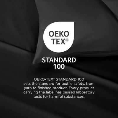 Oeko-Tex Standard 100 label on black fabric