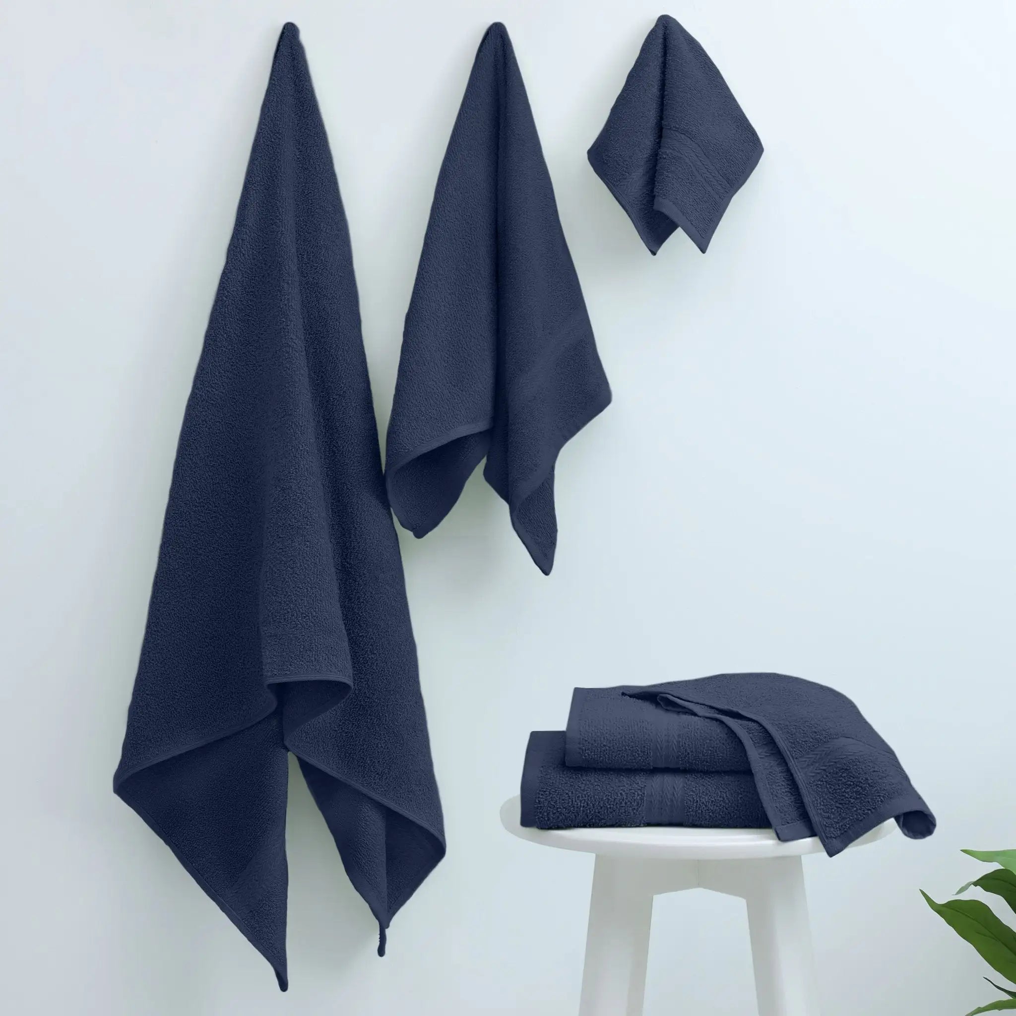 Set of navy towels on a white background