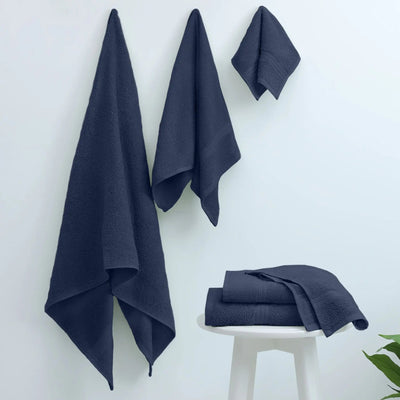 Set of navy towels on a white background