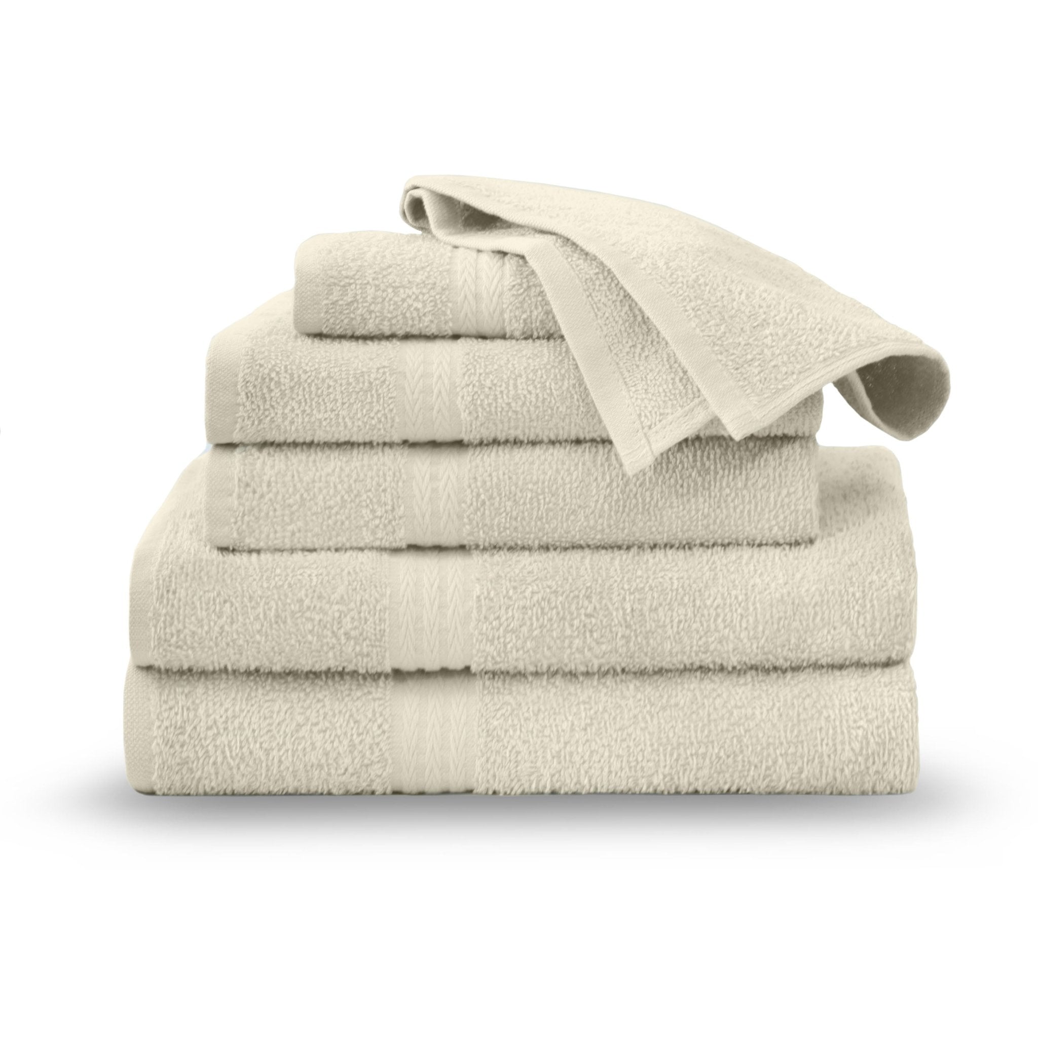 Stack of ivory towels on a white background