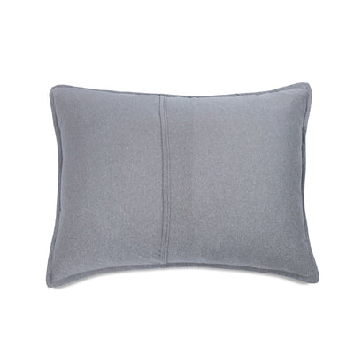 Back view of gray pillow sham on a white background