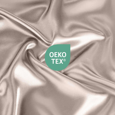 Silky fabric with OEKO-TEX logo in the center