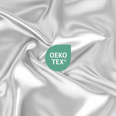 Silky fabric with OEKO-TEX logo in the center