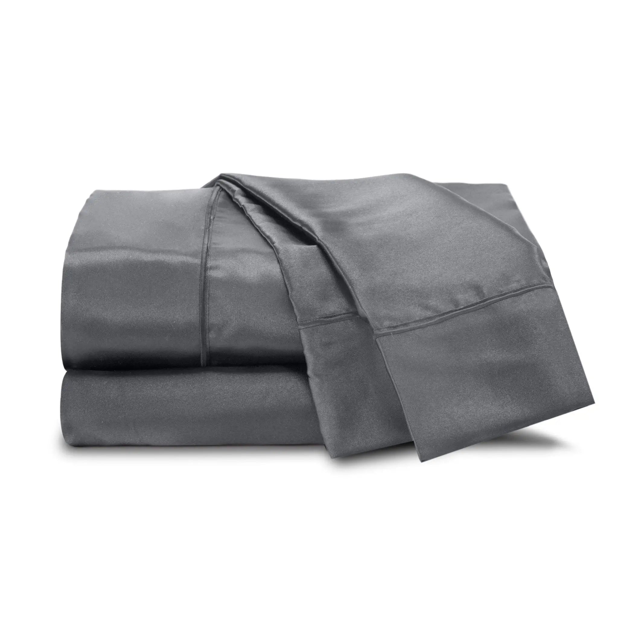 Gray bed sheet set on a white background
