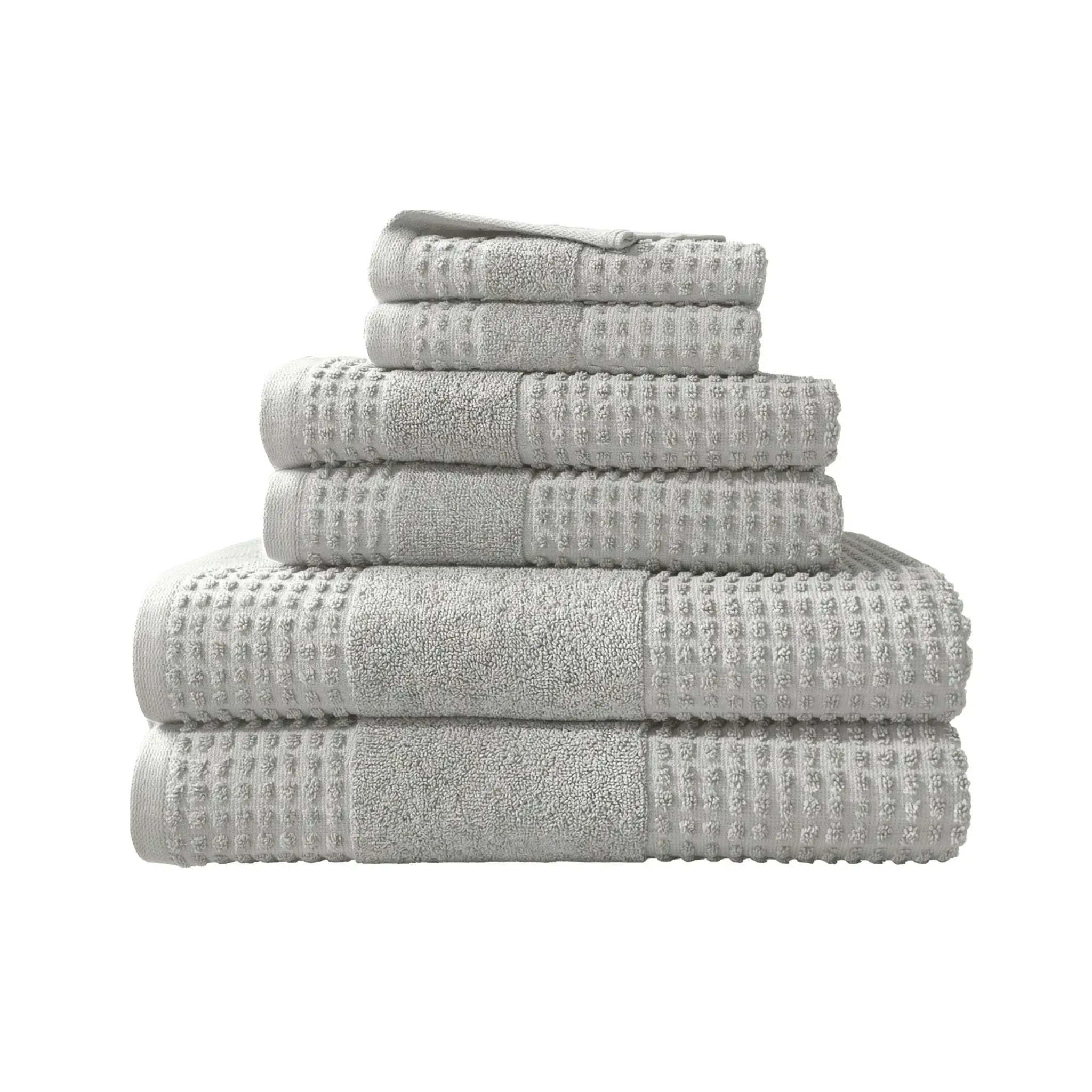 Stack of gray towel set on a white background