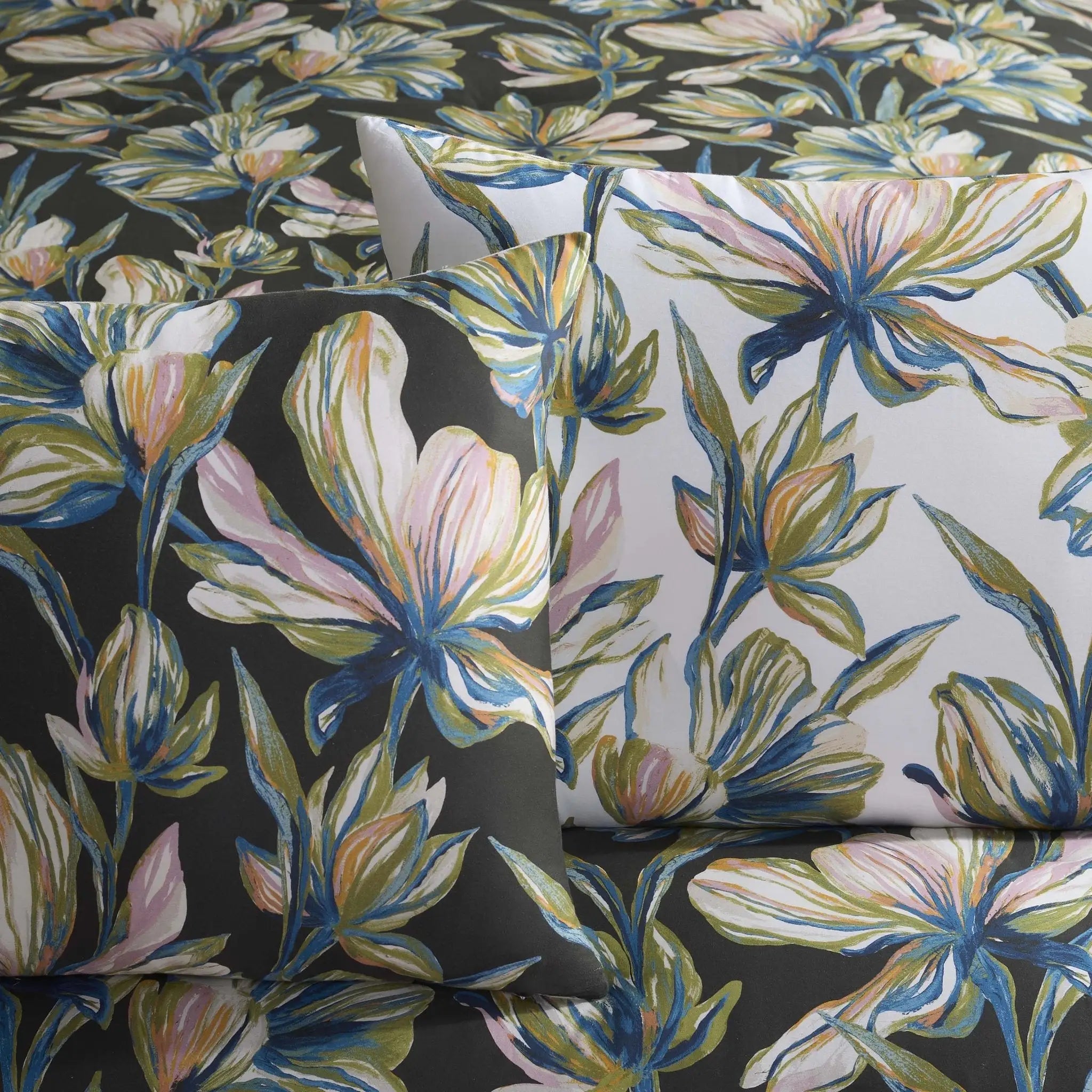 Floral patterned fabric with a dark background