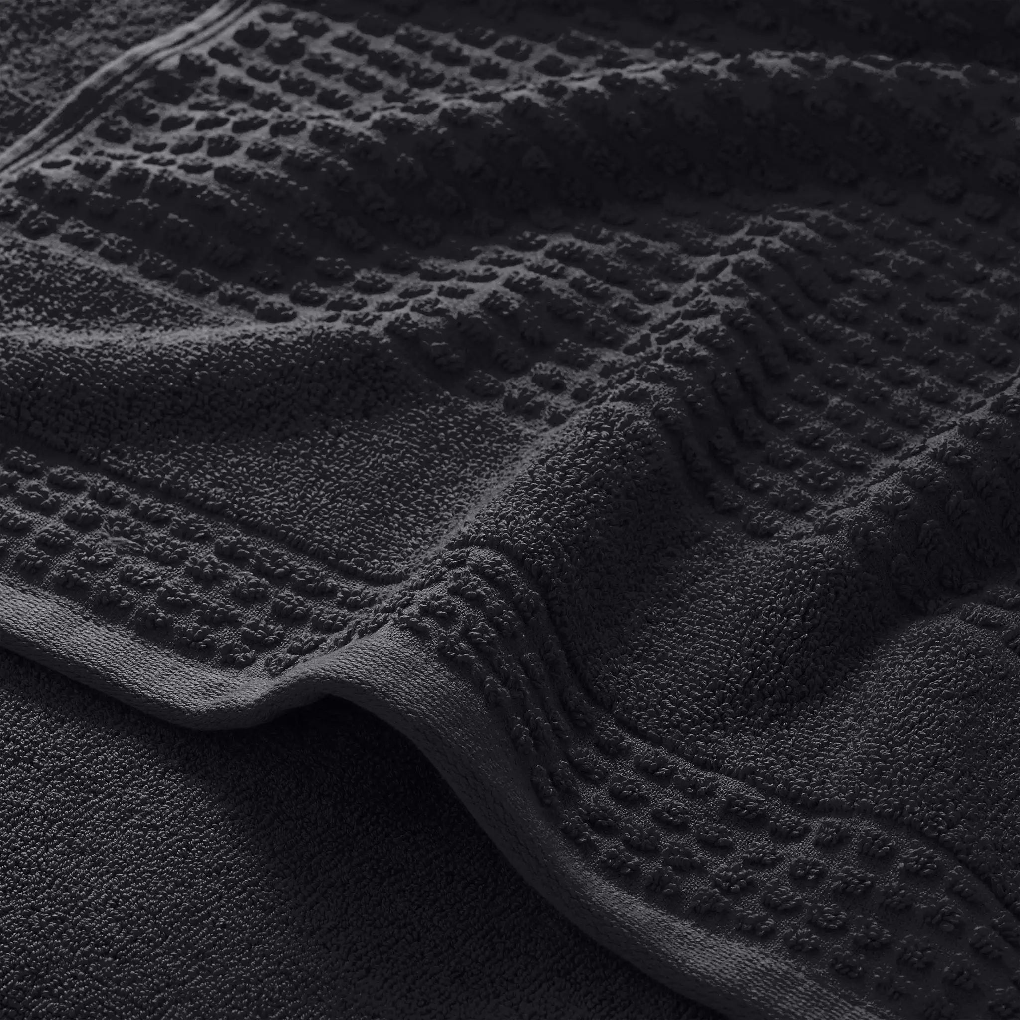 Close-up of a textured black bath towel