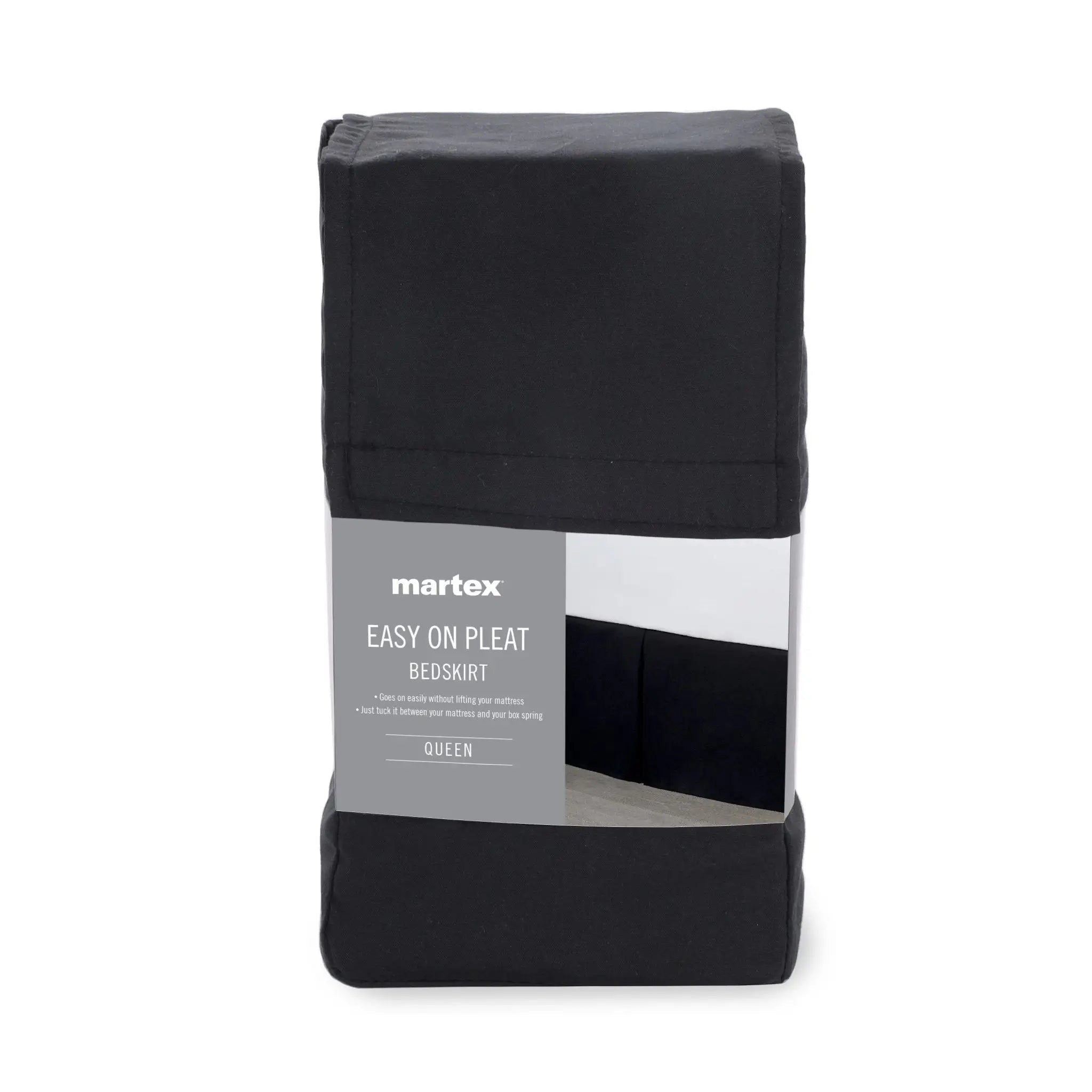 Black bed skirt with Martex label on a white background